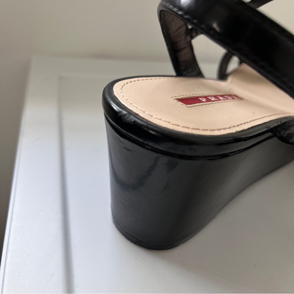 PRADA Linea Rossa Black Patent Platform Strap Slingback Sandals - Picture 11 of 16